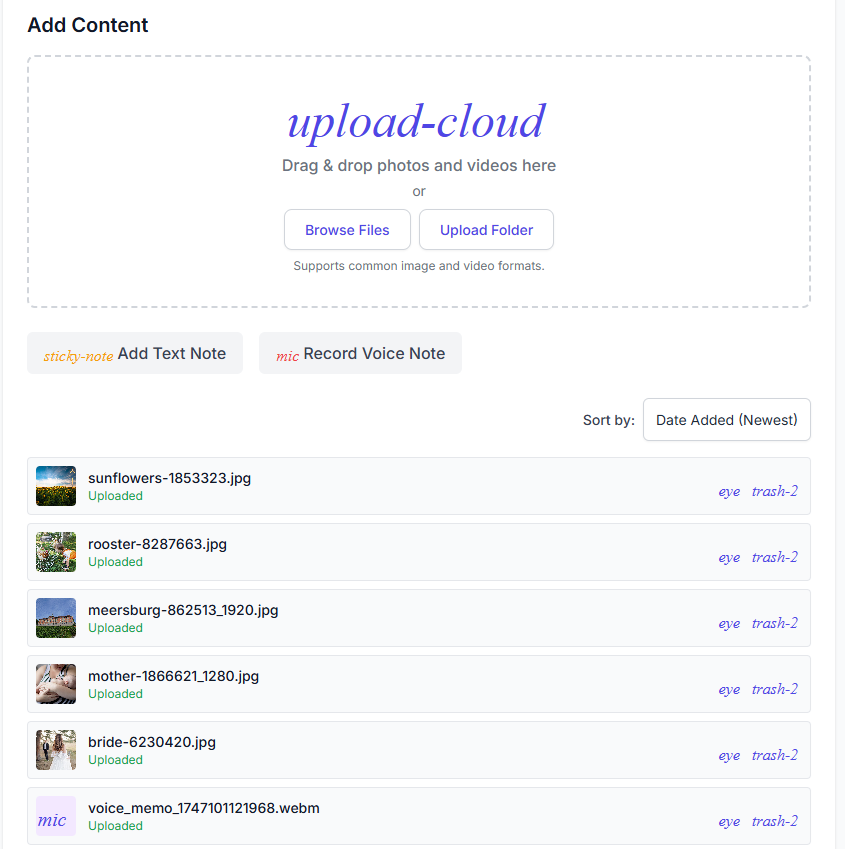 Dashboard preview showing content upload interface